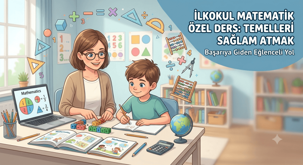 ilkokul matematik özel ders öğretmen ve öğrenci somut materyallerle eğlenceli ders işliyor